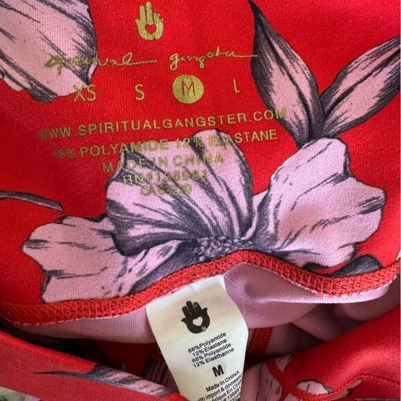 Spiritual Gangster Perfect High Rise Waist Floral Leggings Red Pink Gym Size M - Picture 9 of 9